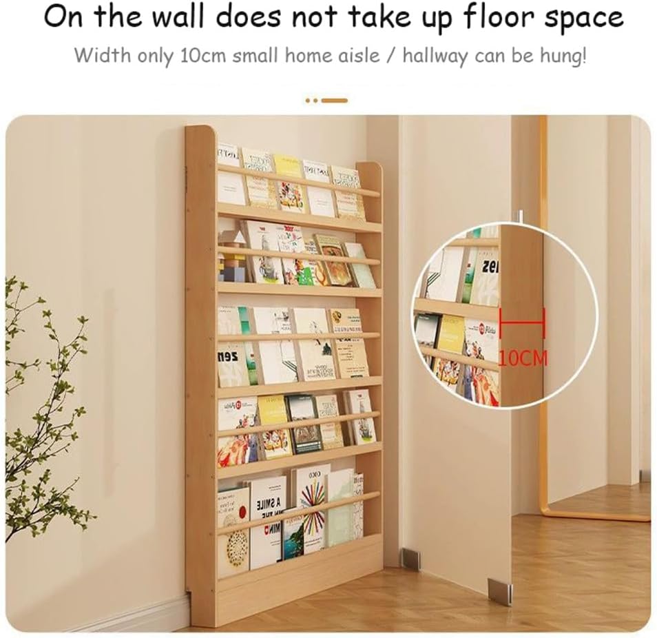 Schmales Bücherregal aus Massivholz Displayregal für Schlafzimmer Wohnzimmer Zuhause Büro platzsparender Boden-Bücherschrank Organizer Aufbewahrung mit schmalem 10cm Design wandmontiertes Regal hinter