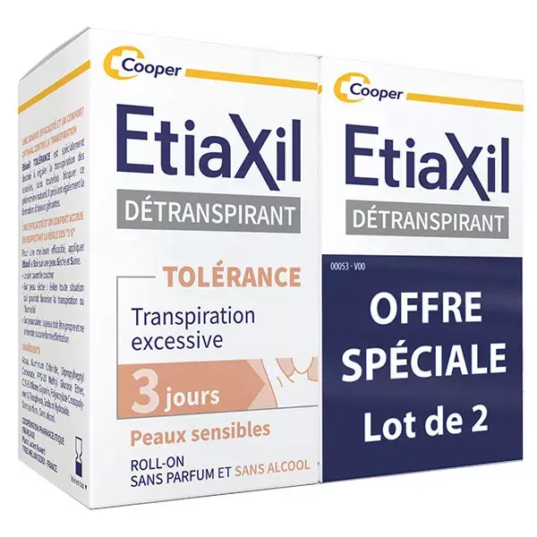 Etiaxil Déodorant Détranspirant Transpiration Excessive TOLÉRANCE Lot de 2 x 15ml