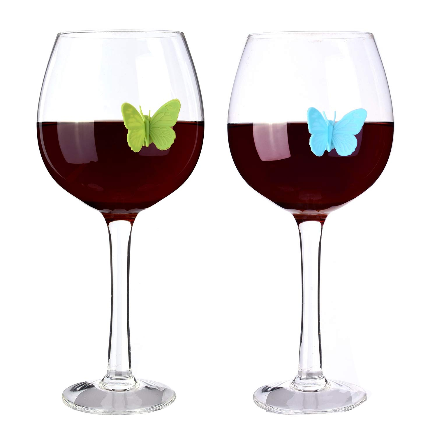 (10er Set) Silikon Glas Markierer Wiederverwendbare Trinkglas Markierung mit Saugnapf - Schmetterling