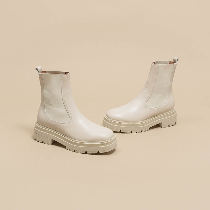Bottines à plateformes  en cuir écru