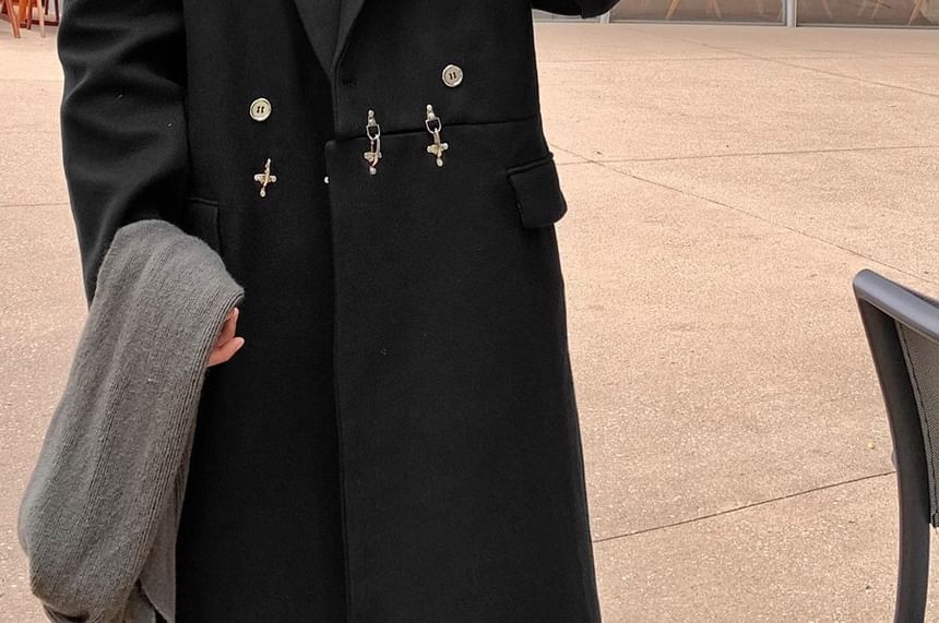 Capbrew - Peak Lapel Plain Buckled Midi Double Breasted Coat
