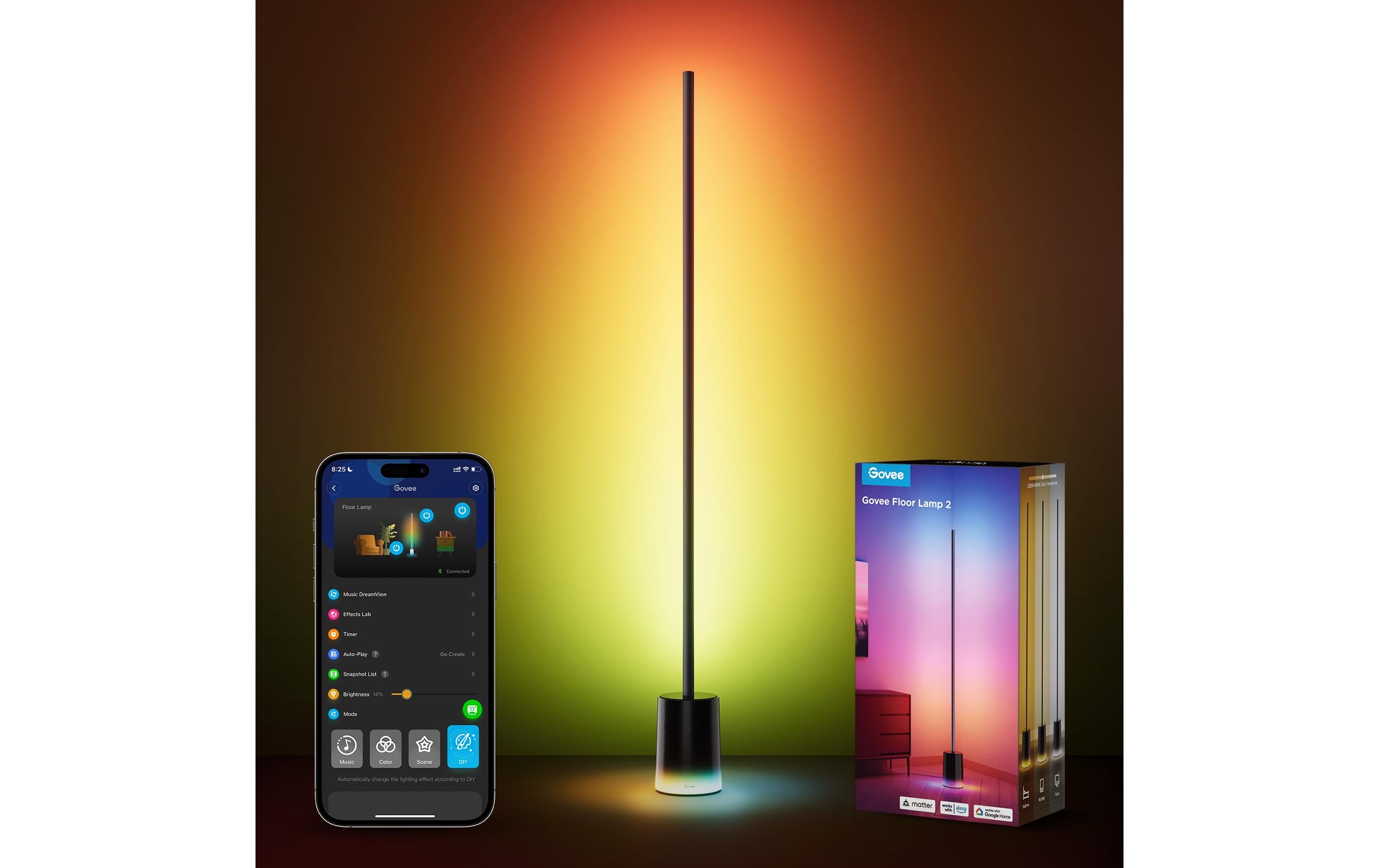 Eck-Stehleuchte, Schwarz, Matter, RGBICWW, 1500 lm<br>Smarte Stehleuchte im modernem Design