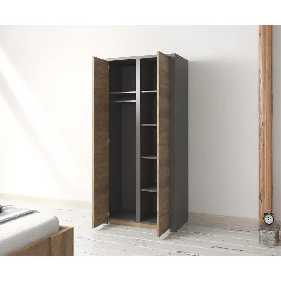 Meubella - Kledingkast Monaco - Eiken - Grijs - 90 cm