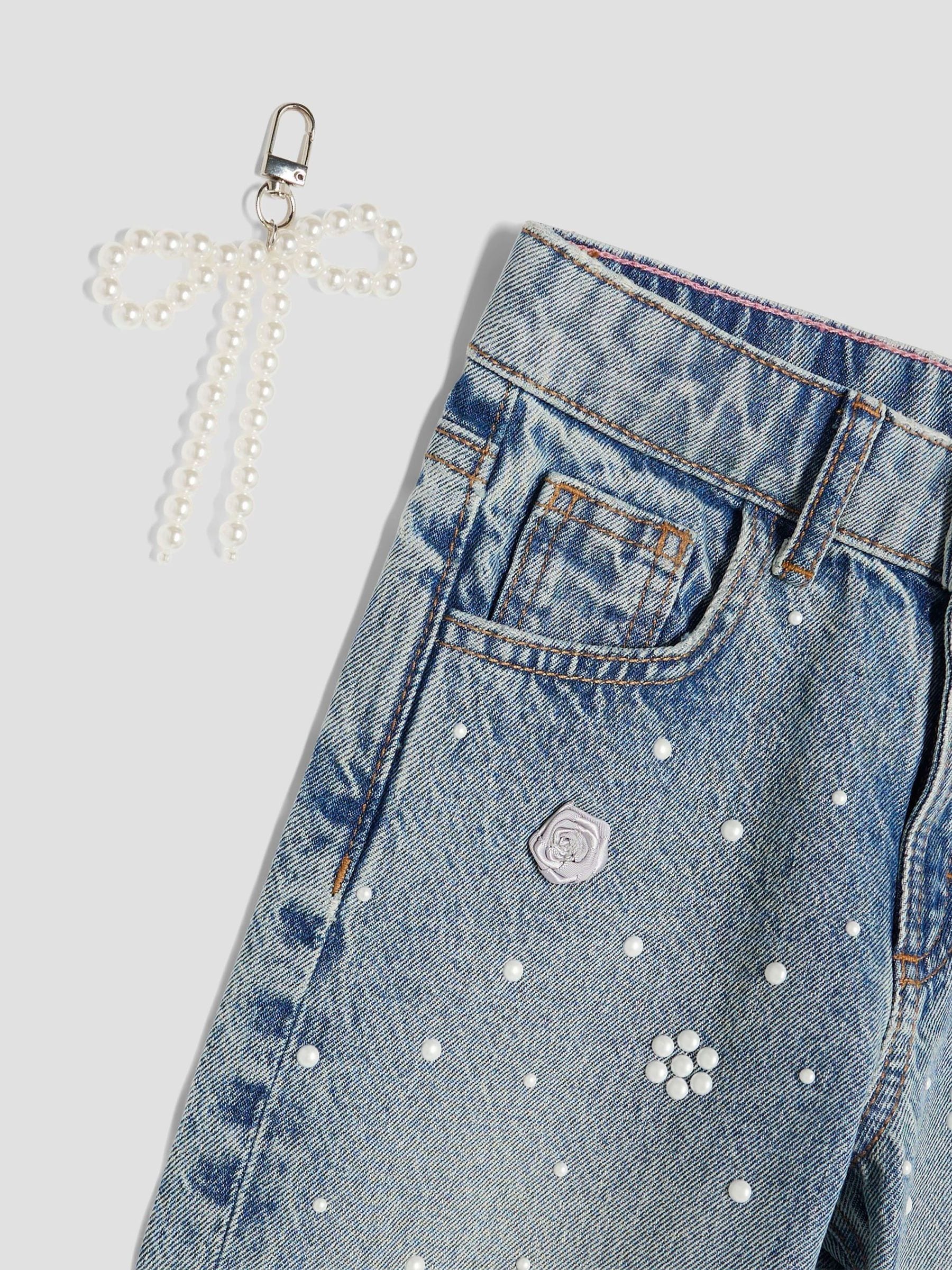 River Island Girls Pearl Flower Print Straight Jeans