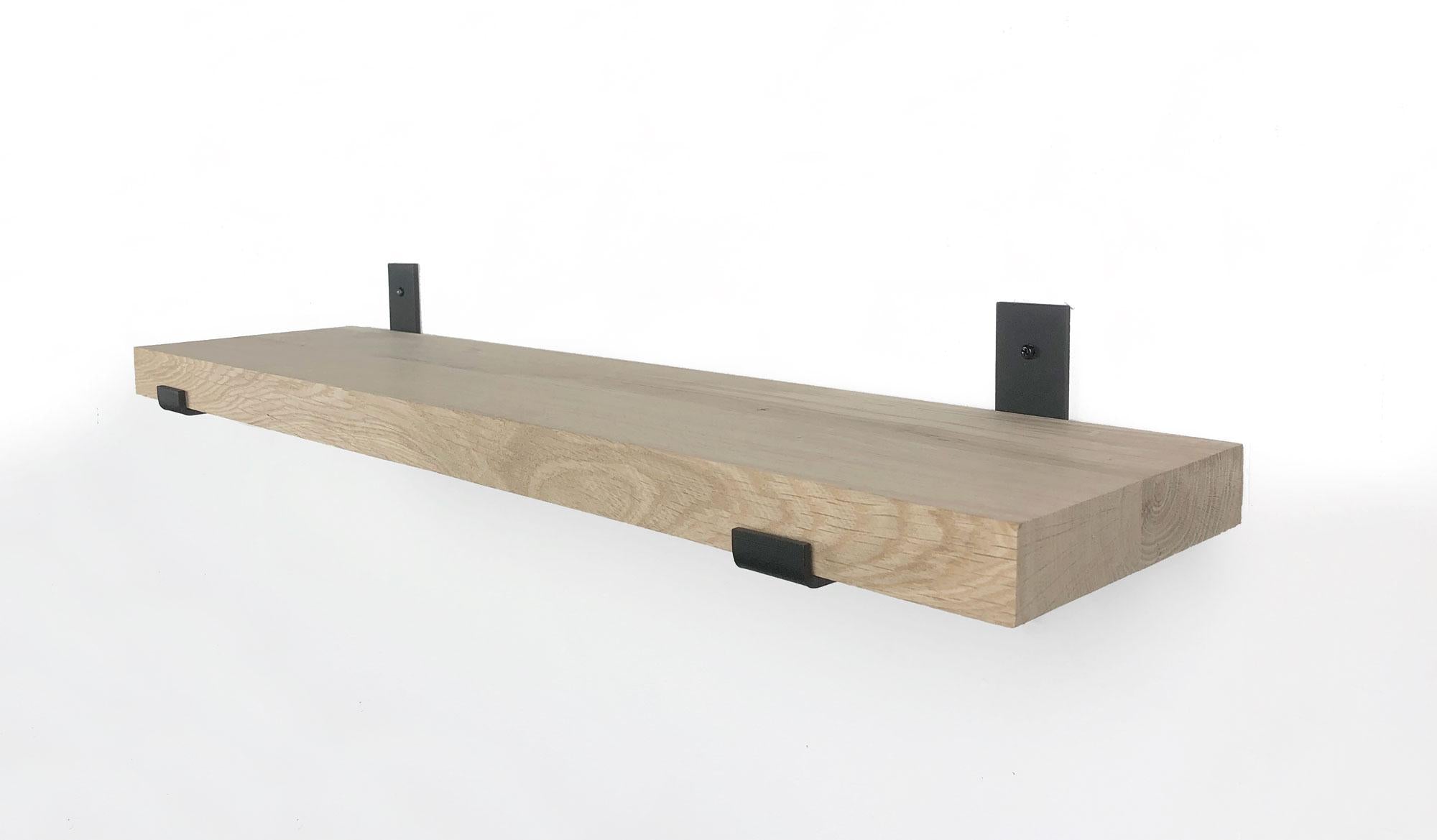 Woodbrothers Eiken wandplank 100x25cm + zwarte dragers