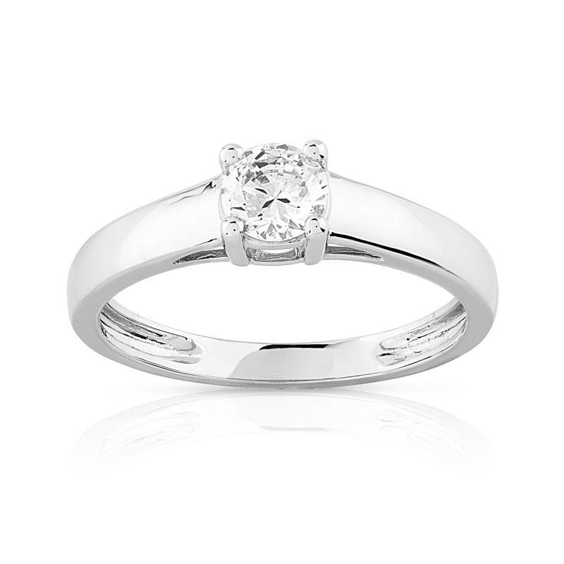Bague solitaire or 750 blanc diamant 40/100e de carat