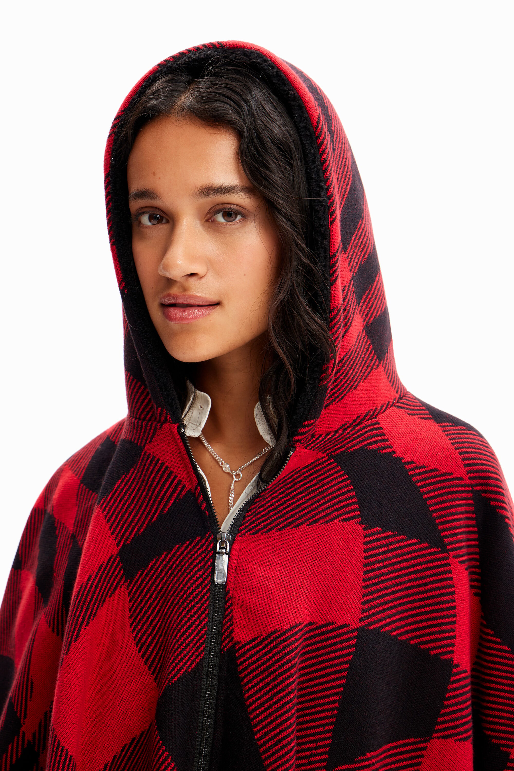 Poncho carreaux capuche