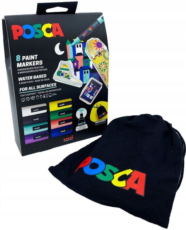 Uni-Ball - POSCA Markerset - 8 Acrylstiften - Kleurenset met Stoffen Etui
