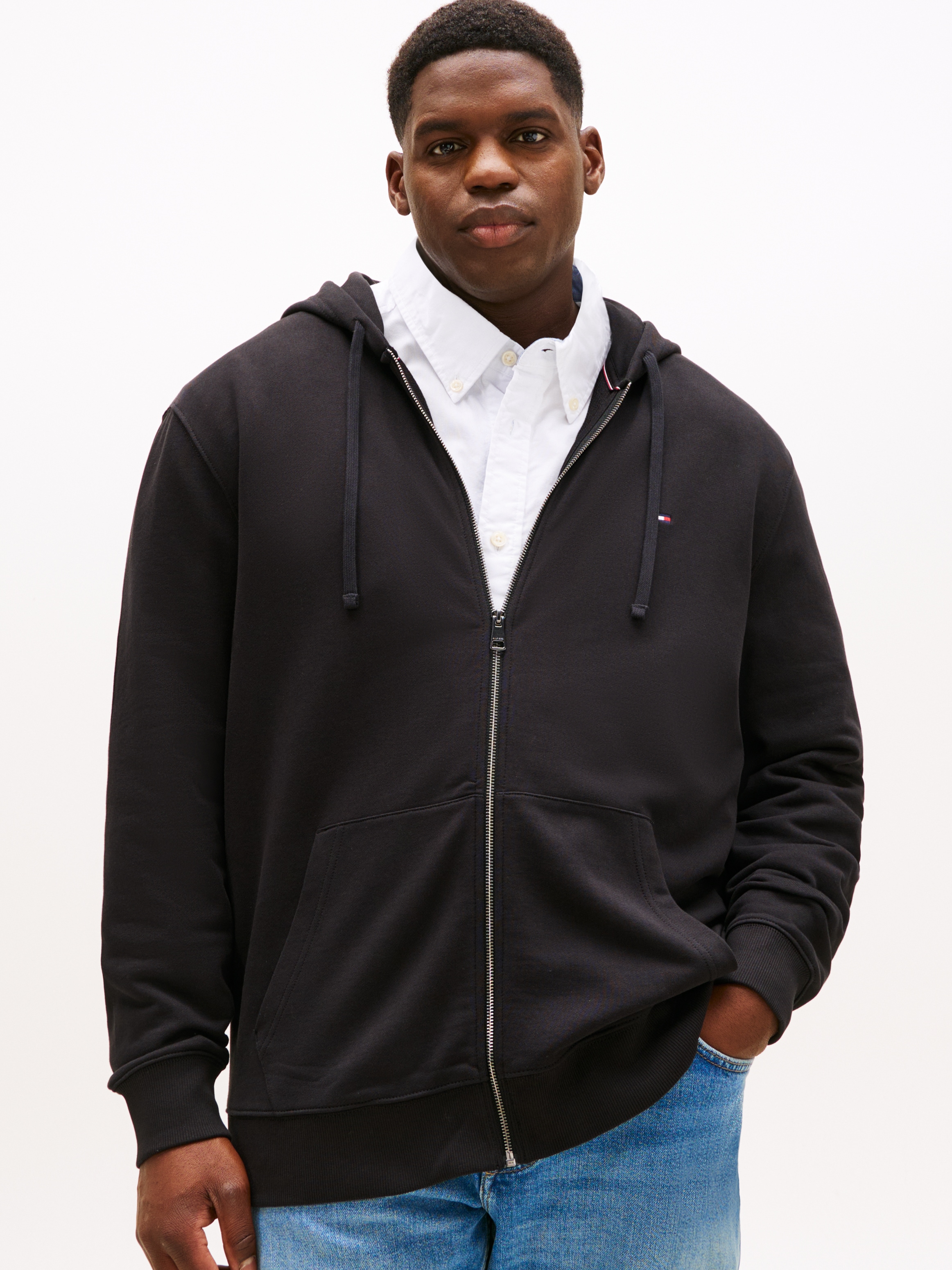 Tommy Hilfiger Big & Tall Kapuzensweatjacke »BT-ESSENTIAL TERRY ZIP THROUGH«, Grosse Grössen, Kapuze mit Tunnelzug