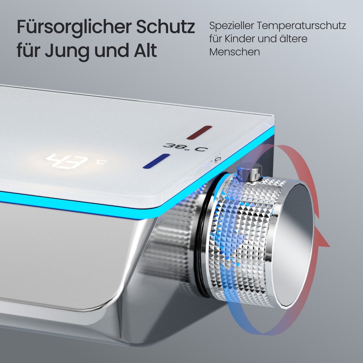 EMKE douchesysteem met intelligente thermostaat – doucheset met 35 cm thermostatisch paneel, handdouche met 3 straalsoorten, KTW-gecertificeerd, chroom, kalkbestendig