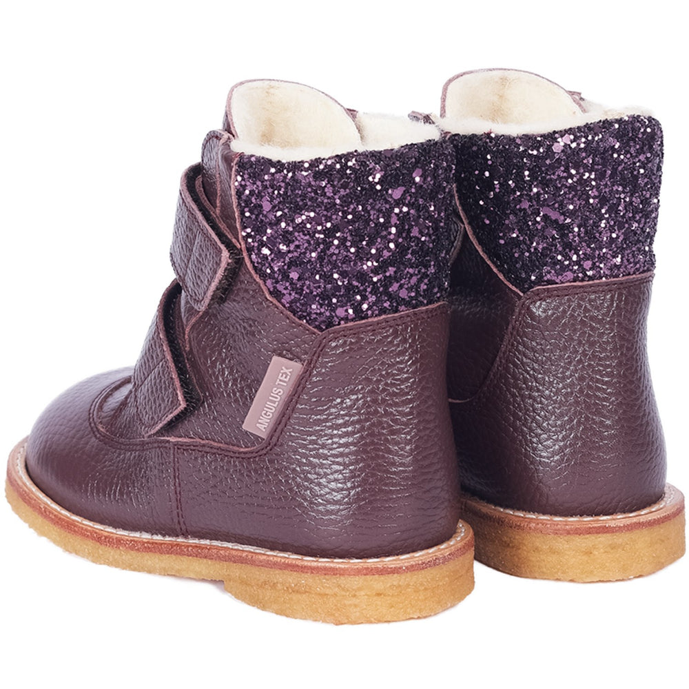 Køb Angulus Dusty Aubergine/Aubergine Glitter TEX Støvle Med Glitter Og Velcro