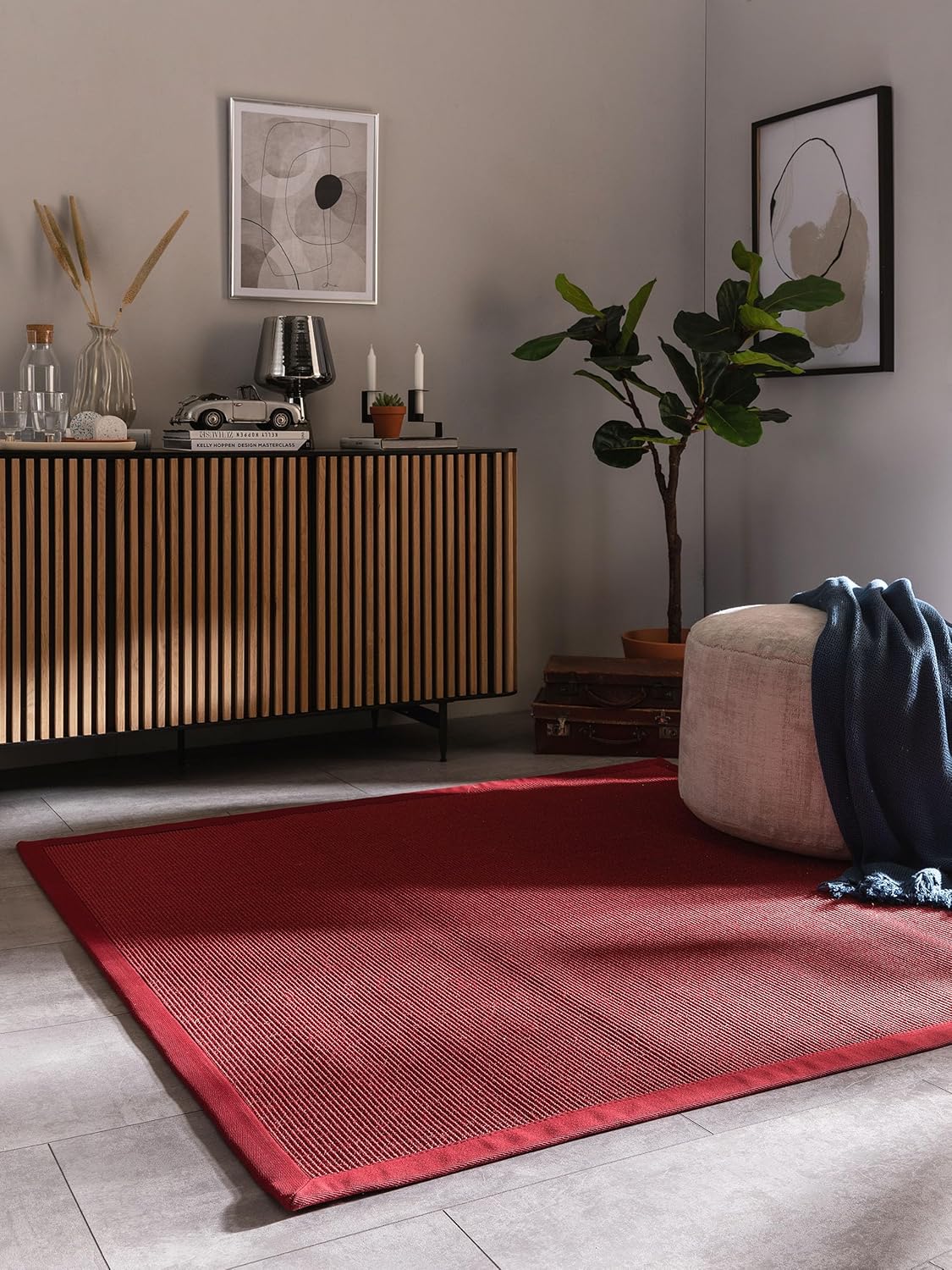 benuta Nest Sisal Naturfaser Teppich Sana - Rot 150x150 cm - Robuster Teppich für Esszimmer & Wohnzimmer - 100% Sisal Naturfaser - Zeitloses Design