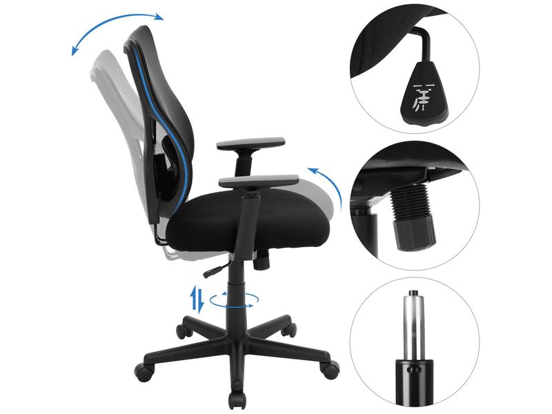 Songmics Bürostuhl mit Netzrücken und Armlehnen, Schwarz Bequemer und ergonomischer Schreibtischstuhl