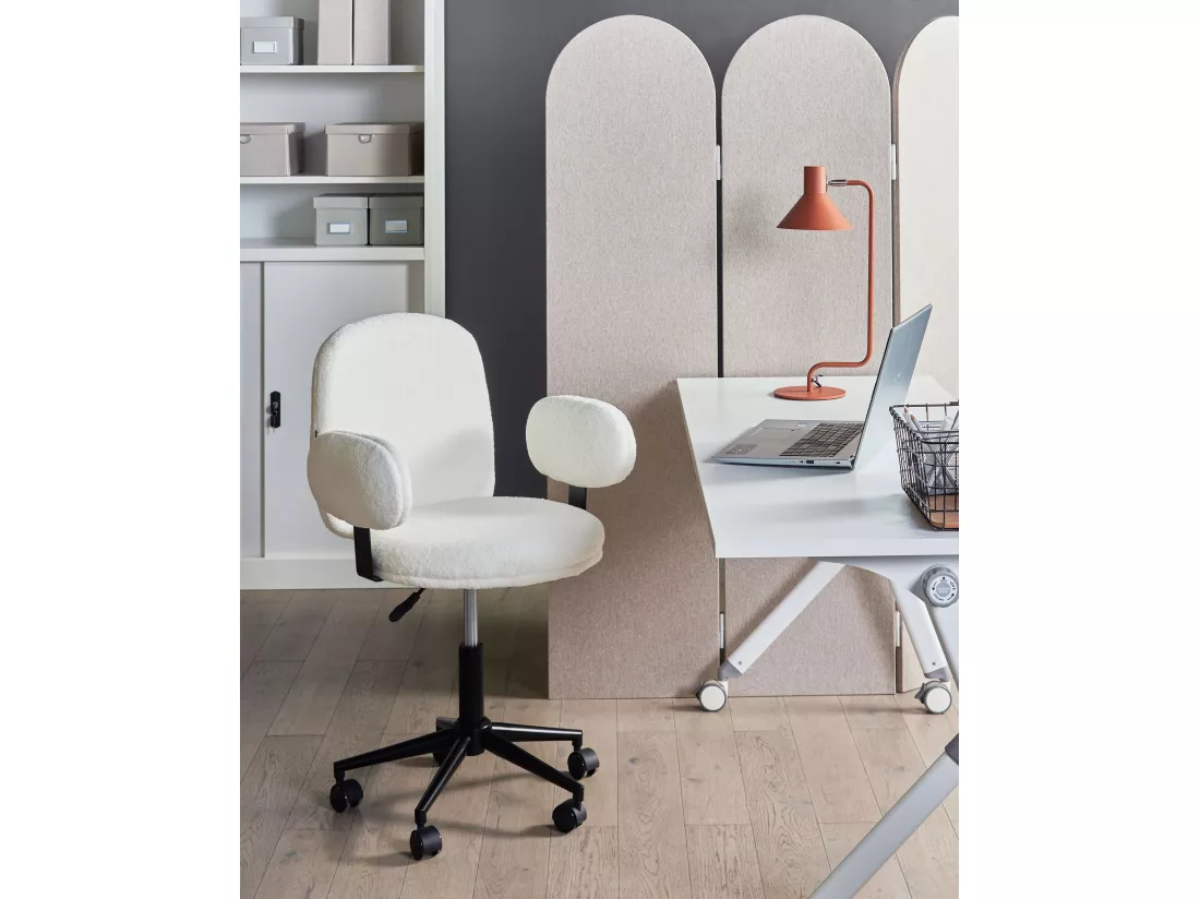 Chaise de bureau MORAGA Bouclé Blanc cassé