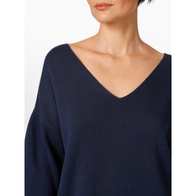 Damen-Strickkleid V-Ausschnitt, Dunkelblau