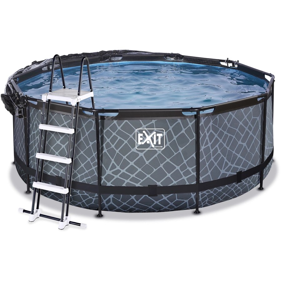 EXIT Stone Pool ø360x122cm mit Abdeckung und Sandfilterpumpe, grau