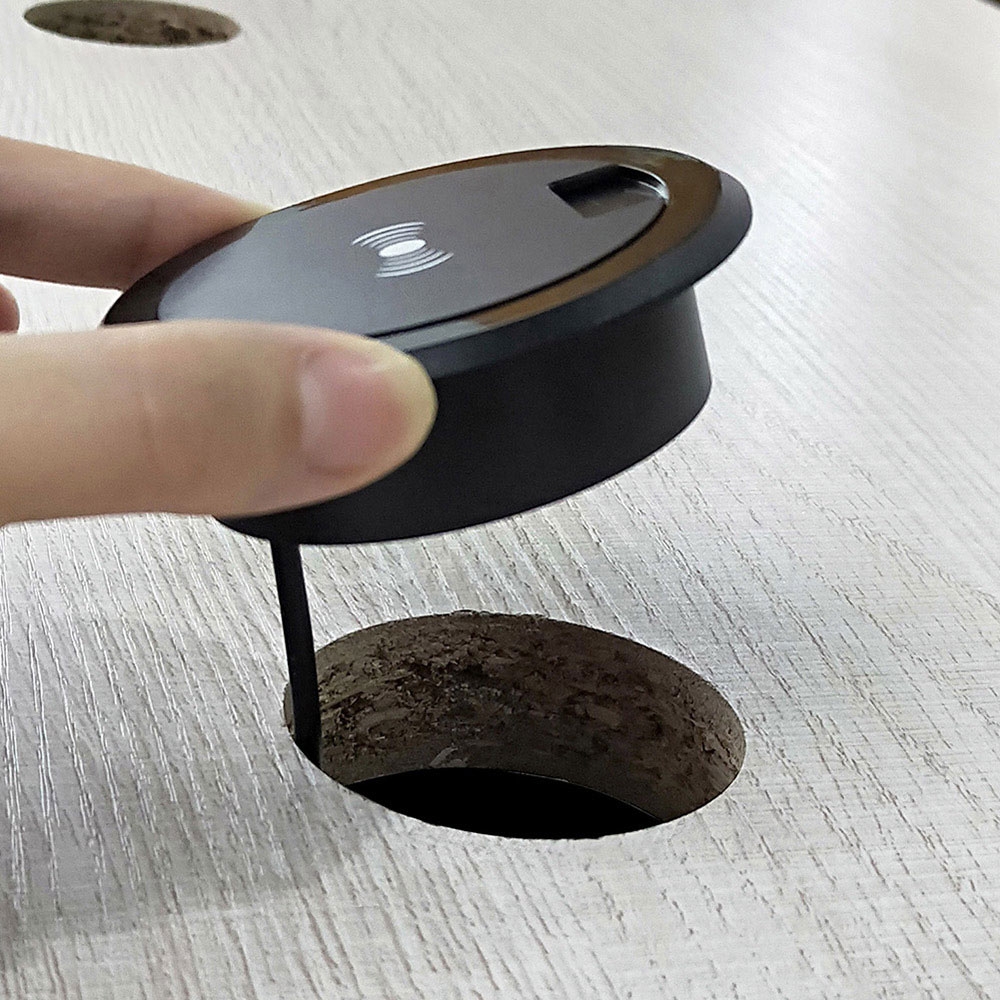 (60mm) Qi Wireless Einbau Ladegerät (10W / 7.5W) mit USB Anschluss für Möbel - Schwarz