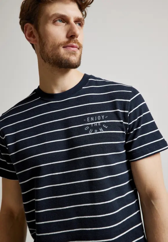 Strick Optik Streifenshirt - deep sea blue