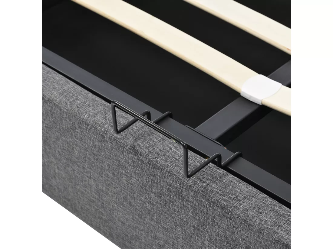 Lit coffre 140x200cm avec tête de lit réglable en tissu de lin - Gris