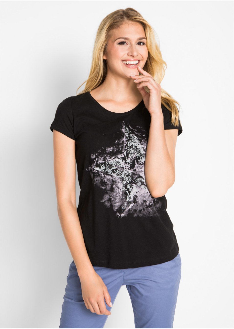 T-shirt coton fil flammé à manches courtes