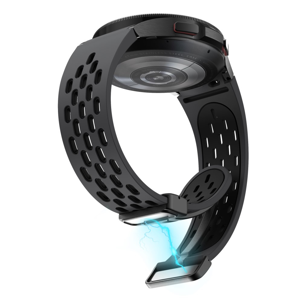 Samsung Galaxy Watch 4 Classic (42mm) Ersatz Sport Silikon Armband mit schwarzem Magnetverschluss (Gelenkumfang: 180 - 240mm) - Schwarz