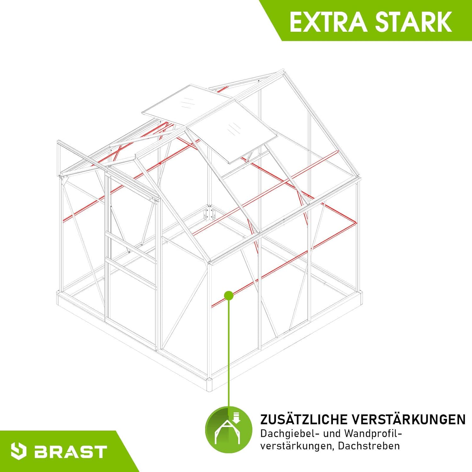 BRAST Gewächshaus Aluminium mit Fundament | 42 Modelle | 130x190x195cm - 490x250x235cm | TÜV geprüft | 6mm Hohlkammerplatten | rostfrei wetterfest temperaturbeständig | 190x190x195cm Grau