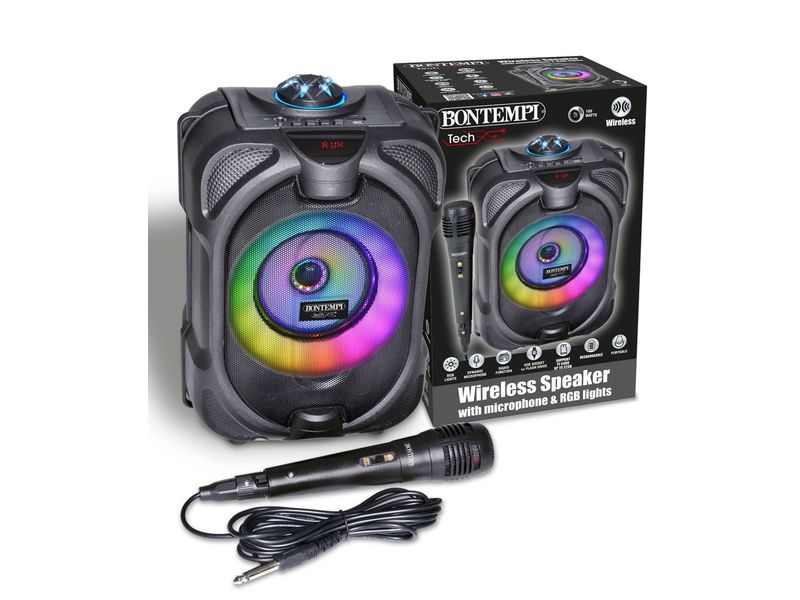 Bontempi Wireless Lautsprecher mit Mikrofon 80W Kabellose Lautsprecherbox mit Radiofunktion