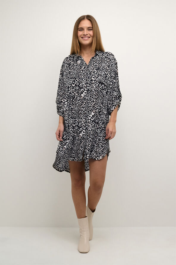 Kaffe KAmarita Amber Shirt Dress Black/chalk leo print
