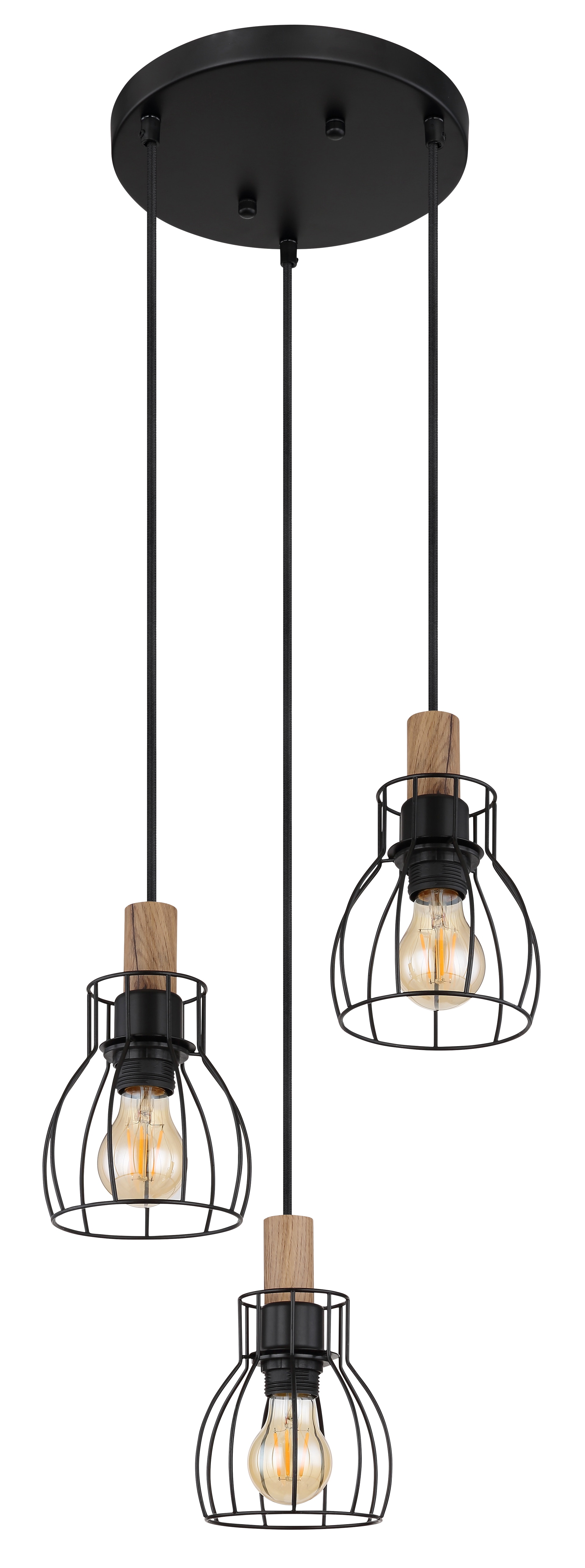 GLOBO Retrofit Pendelleuchte Mina II Schwarz /Naturfarbig 35,5x35,5cm H120cm