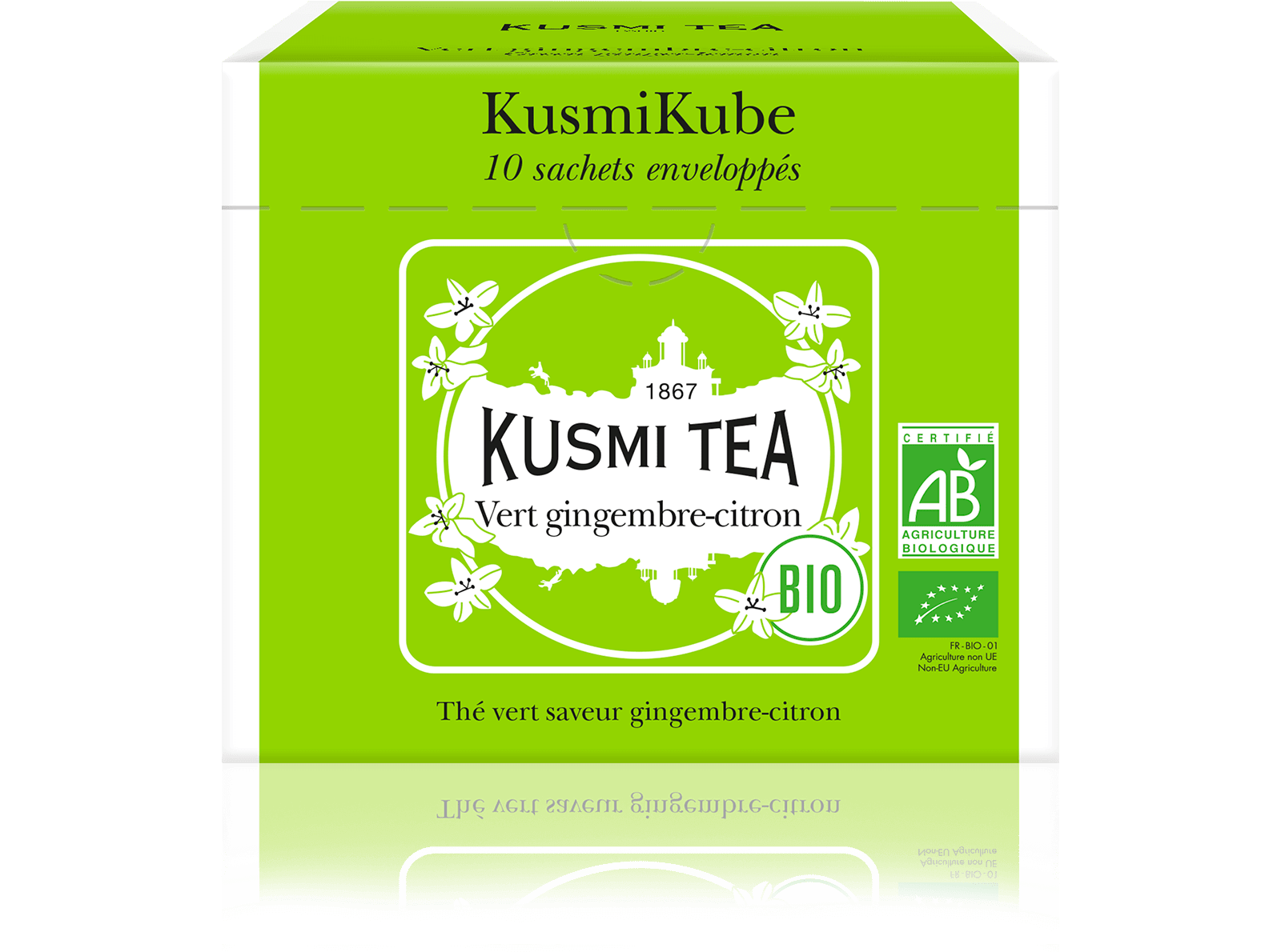 Vert gingembre-citron-Thé vert bio, gingembre, citron Boîte de 10 sachets enveloppés