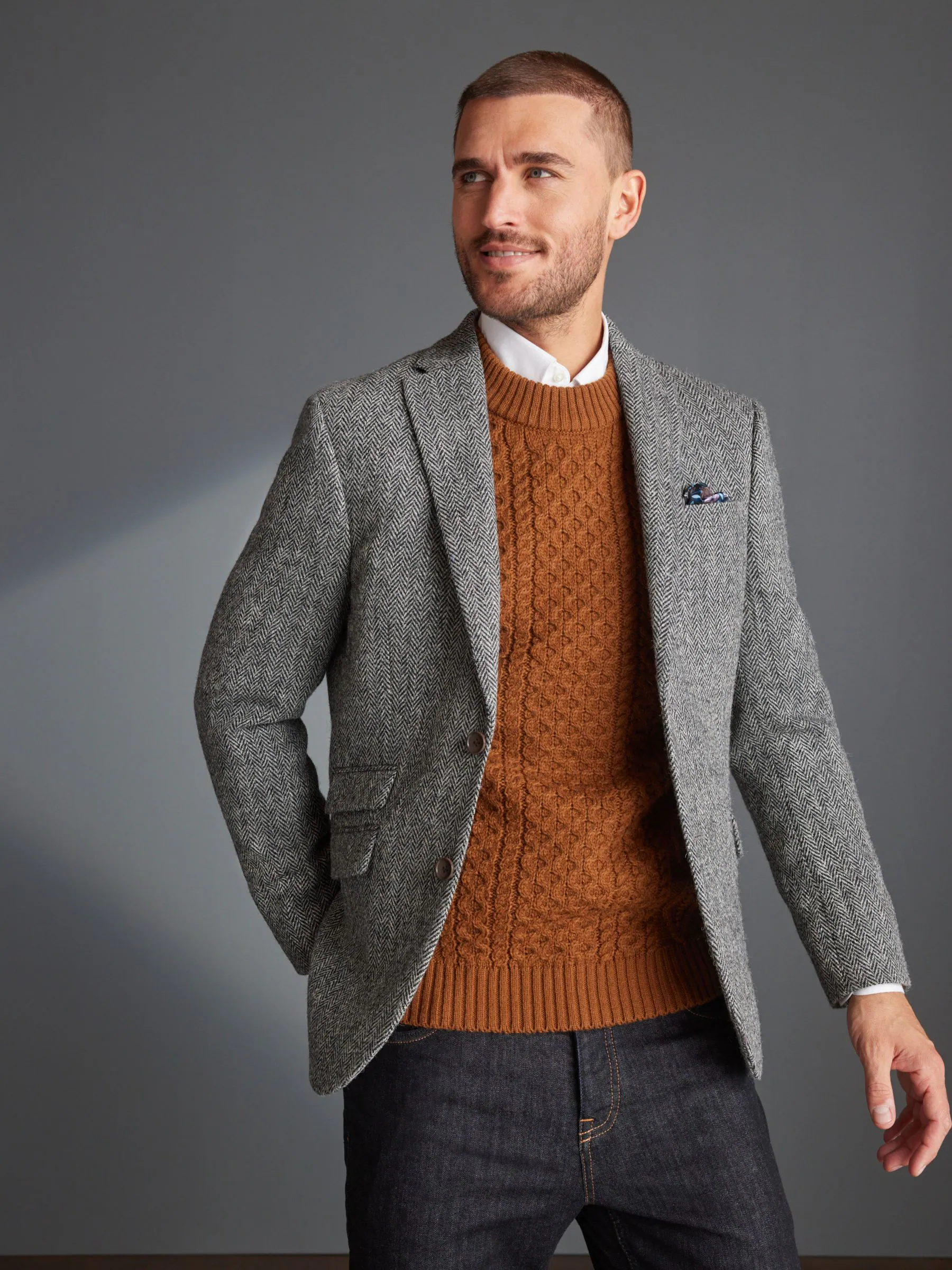 Grijs - Signature - Harris tweed Britse wollen blazer