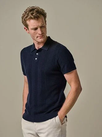 Profuomo Poloshirt Linen Blend Herringbone Navy PPWD10008C-P kopen