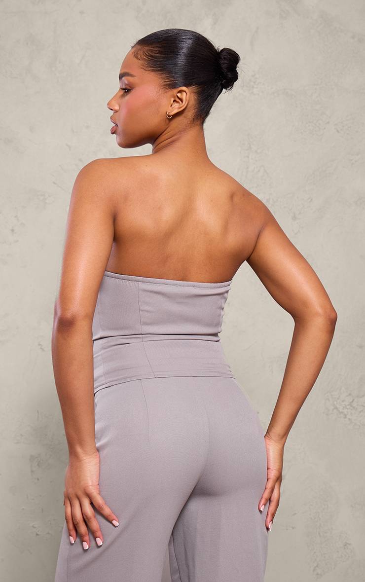 Gris Corset Bandeau Tissé À Ourlet Replié Avec Détails De Coutures Et Fermeture À Crochets