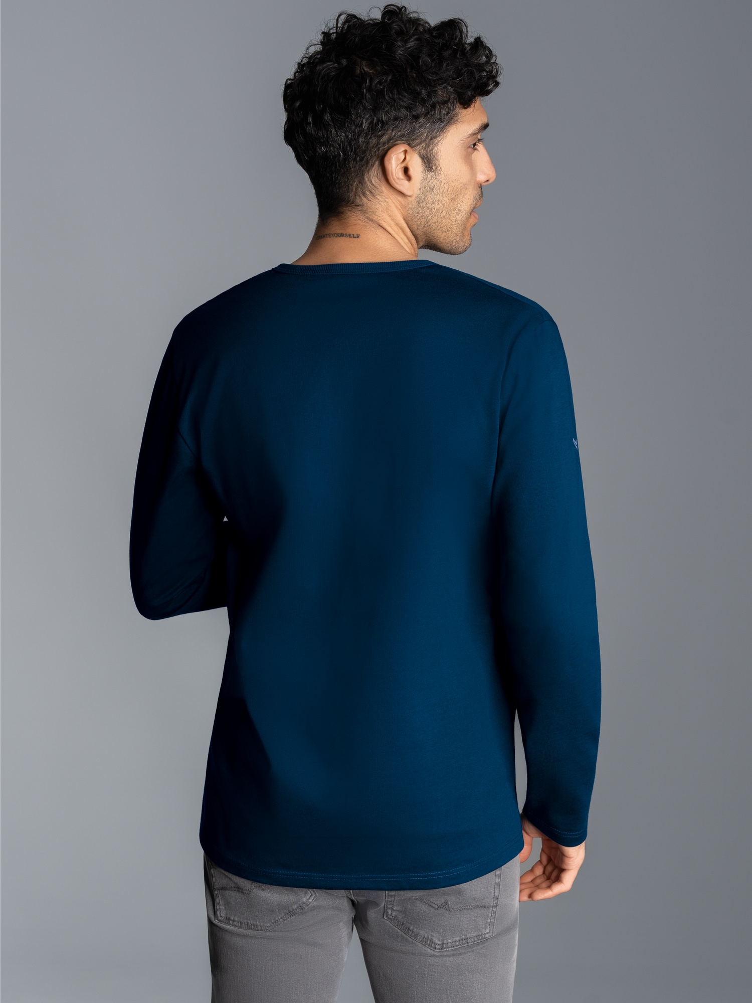 Langarmshirt mit Knopfleiste Night-blue