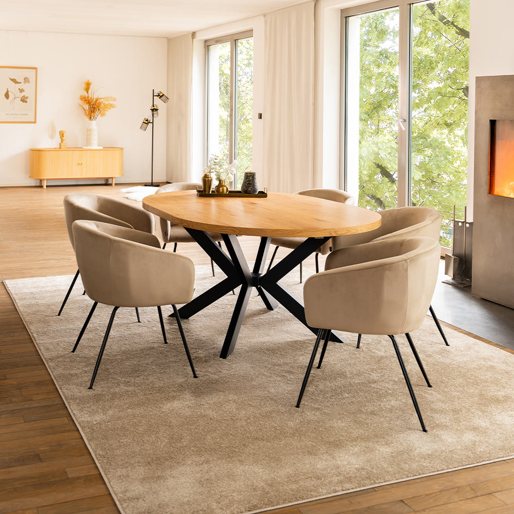 HOME DELUXE Ausziehbarer Esstisch Rund AVENTURA inkl. Sternfuß - 120 x 120 cm - versch. Farben - Light Oak