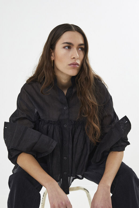 Rabens Saloner Multi layer frill shirt - Shaker Black