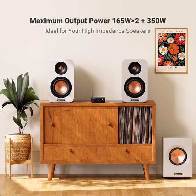 Fosi Audio Hi-Fi Bluetooth 5.0 Stereo Audio Receiver Forstærker 2.1 Channel Mini Class D Integreret Amp 2X165W