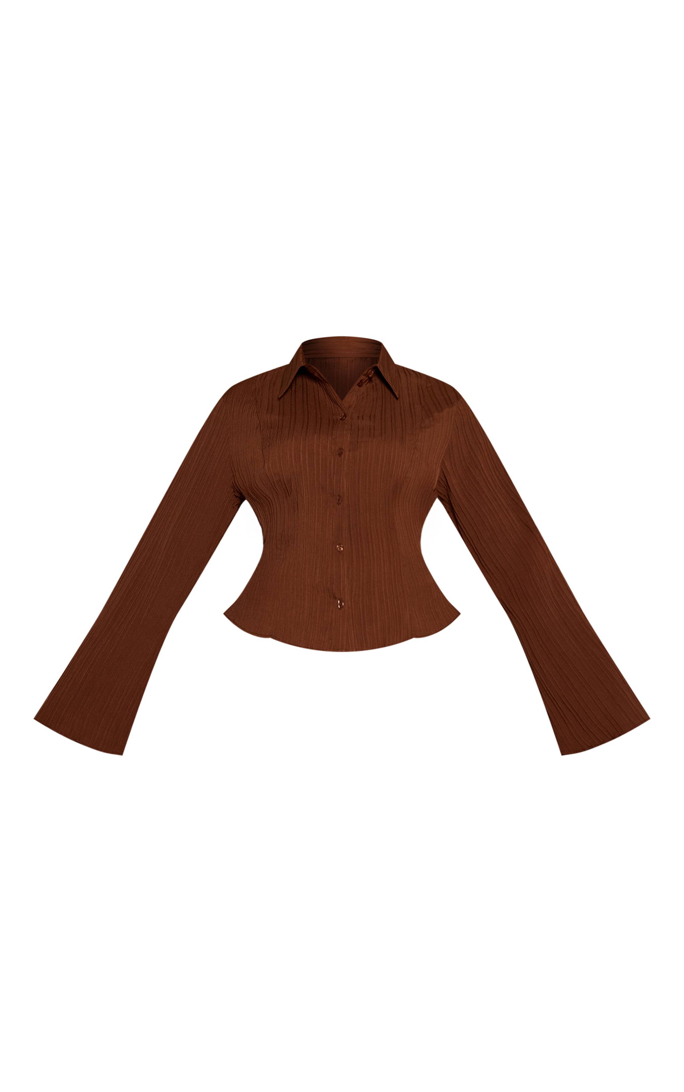 Marron Chemise Grande Taille En Satin Texturé Avec Nœud Au Dos