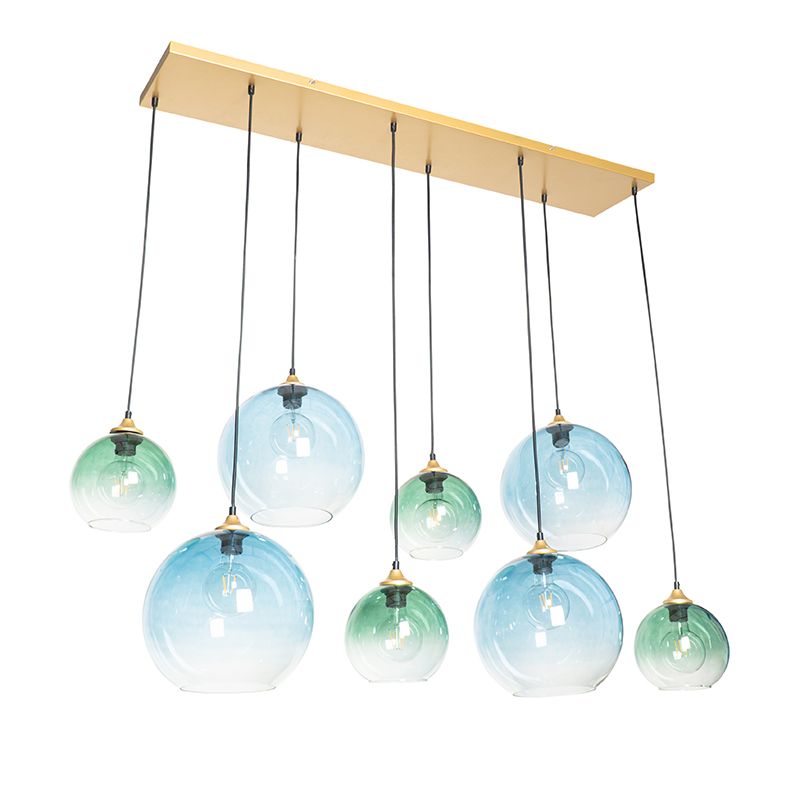 Smart hanglamp messing met blauw en groen glas 8-lichts incl. 8 Wifi G95 - Sandra