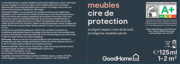 Cire de protection pour meubles GoodHome blanc mat 125ml