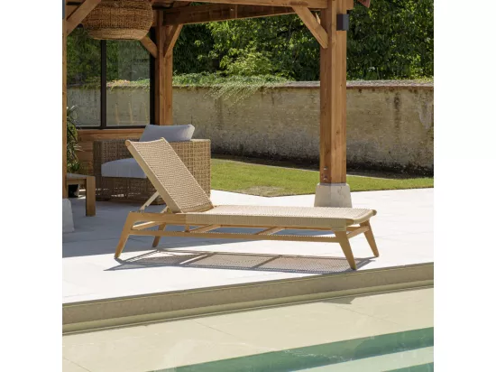 VALERIA - Bain de soleil en teck naturel et rotin synthétique beige