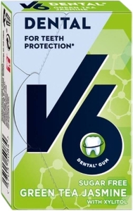 V6 Dental Care Kaugummi Green Tea Jasmine Box, 24 Stück
