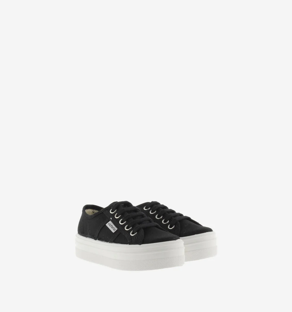 BARCELONA PLATEFORME TOILE Baskets plateforme en toile NEGRO