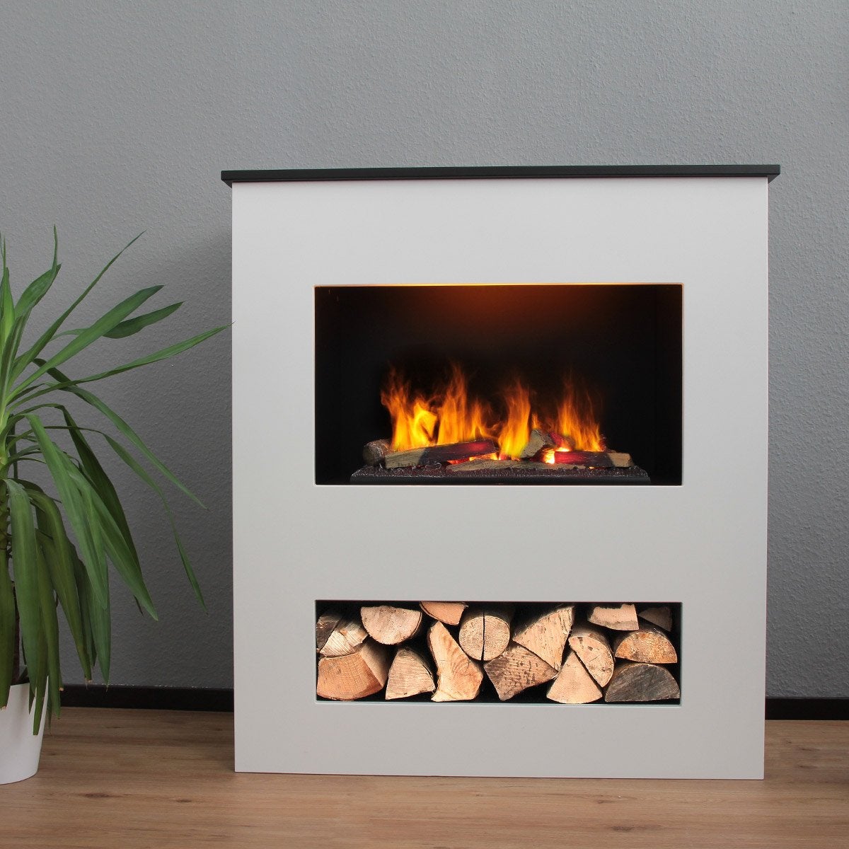GLOW FIRE Elektrische haard 'Brecht' | Waterdamphaard met OMC 600 inclusief hout in wit | HxBxD: 110x100x50 cm