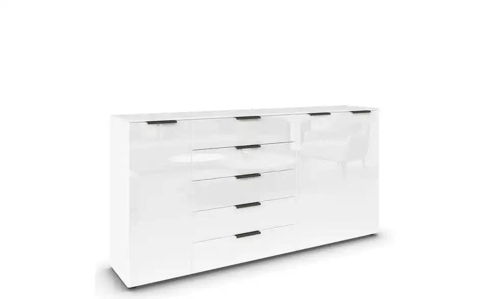 Sideboard Weiß Front: Glas, Oberboden: Dekor Graphit