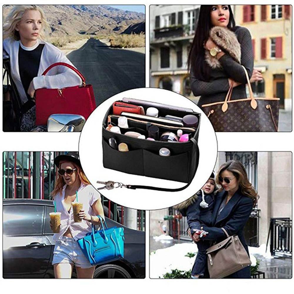 (30x18cm) Stoff Universal Handtaschen Organizer Taschen Aufbewahrungs Einsatz - Schwarz
