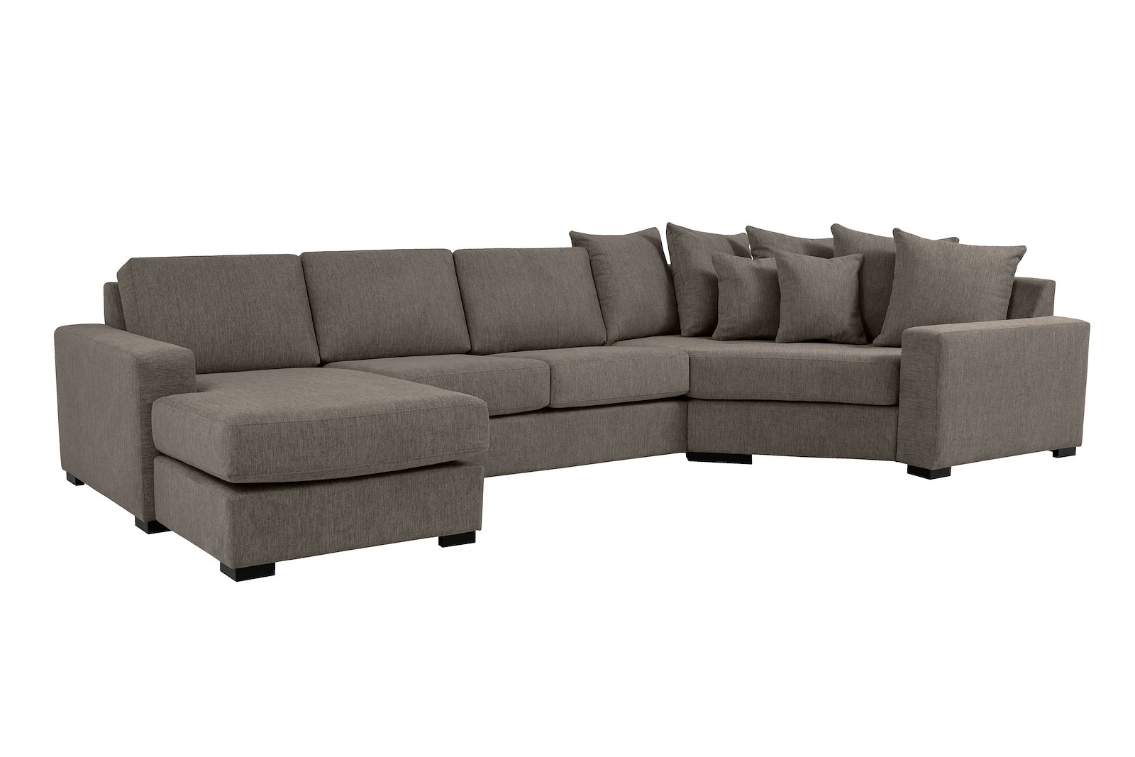 Modern Living U-sofa Sjeselong venstre med 2-seter og cosy corner høyre.Tekstil Brego 14 Latte med Arm A og ben 2 sortbeiset eik.