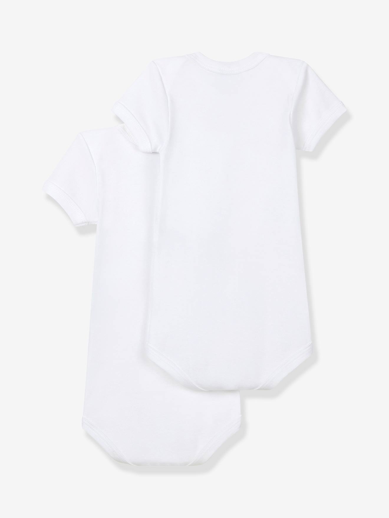 Lote de 2 bodies curtos para bebê com abertura americana, confeccionados em algodão orgânico PETIT BATEAU branco.