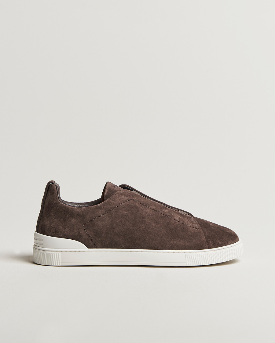 Zegna Triple Stitch Sneakers Dark Brown Suede