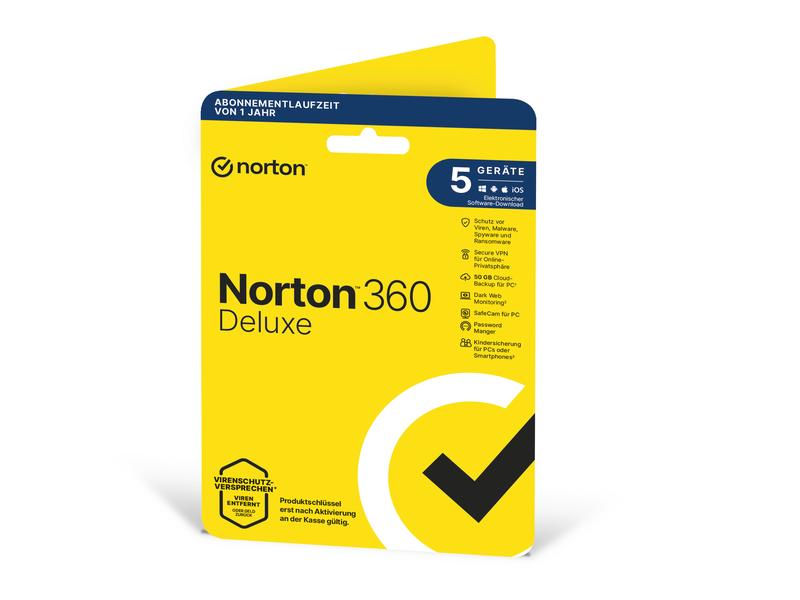 Norton Norton 360 Deluxe Sleeve, 5 Device, 1 Jahr Mehrere Schutzebenen für Ihre Geräte und Funktionen für Ihre Online-Privatsphäre.